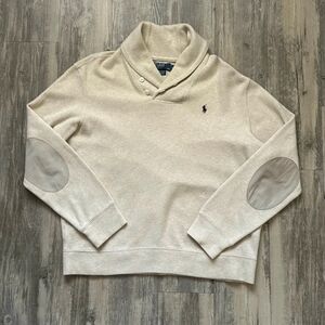 Vintage Polo Ralph Lauren Shawl Collar Sweater With Elbow Patches Size Large